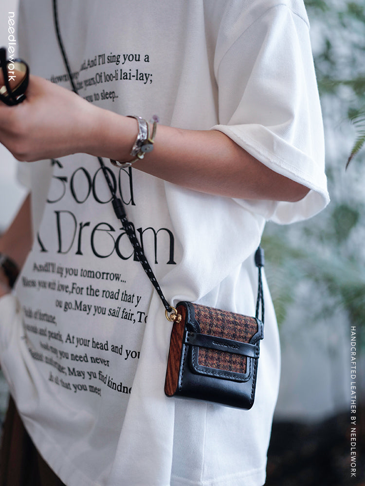 Wool genuine leather wooden bag