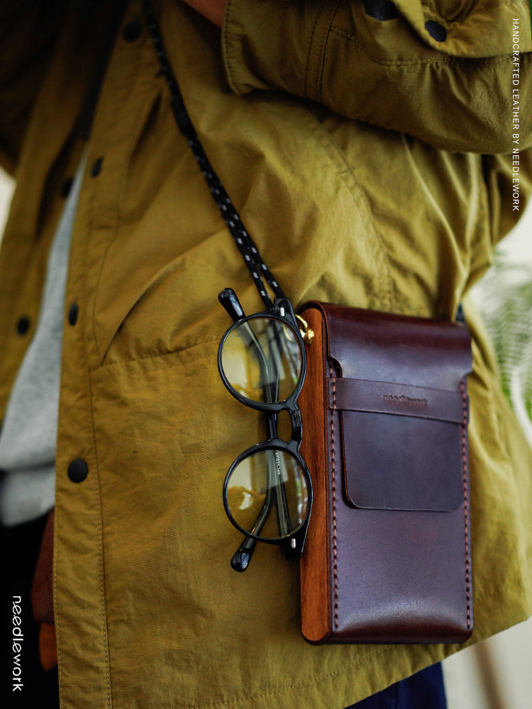 Genuine leather pear wood bag