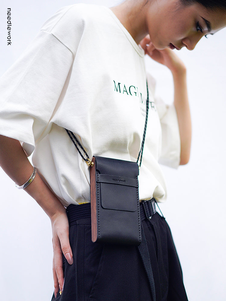 Genuine leather pear wood bag