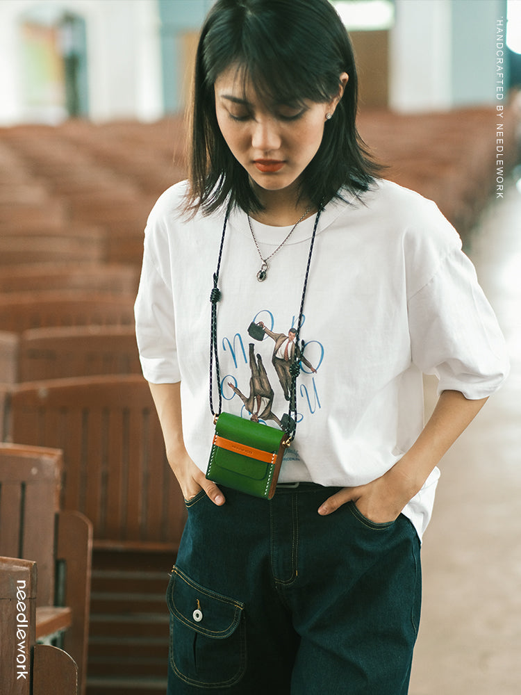 Genuine leather pear wood mini bag