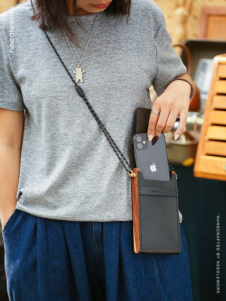 Genuine leather pear wood bag