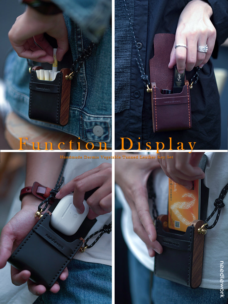 Genuine leather pear wood mini bag